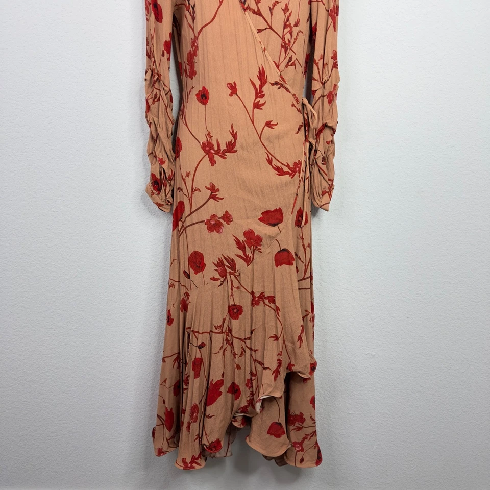 Johanna Ortiz H&M 连衣裙女式 S 花卉裹身荷叶边异想天开浪漫波西米亚长裙 — 第 4/4 张图片