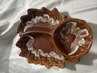 Vintage Hull Pottery Brown Drip Glaze Leaf-Shaped Divided Serving Dish