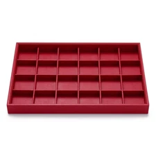 Oirlv Gorgeous Red Leather 24 Gird Jewelry Tray Stackable Jewelry Drawer Orga...