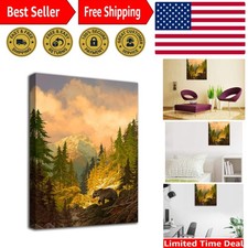 Lifelike Autumn Forest Bear Canvas Print - Framed 20x28 Art for Wall Decor