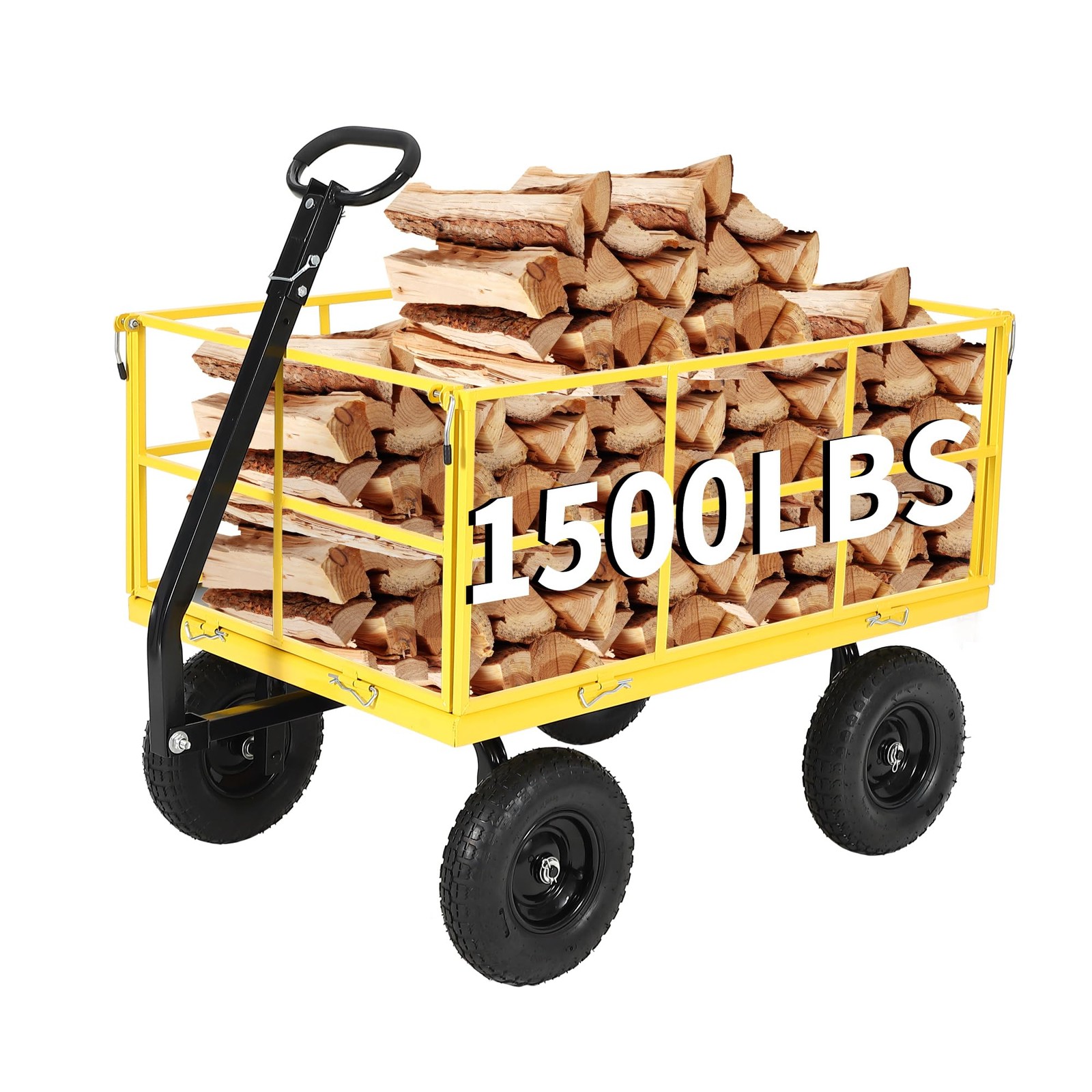 1500 lbs Garden Wagon Cart with Wheels, Foldable Steel Yard Utility Trailer