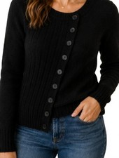 Garnet Hill Black Lambswool Angora Blend Button Front Cardigan Sweater Medium