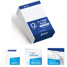 Legal Pads 5x8 Narrow Ruled White Paper 50 Sheets 12 Pack Made in USA