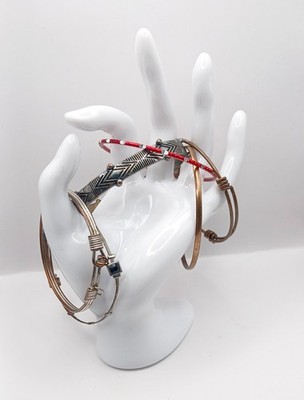 Vintage Alex and Ani Style Bangle Lot 6 Stackable Wire Bracelets Boho Silver