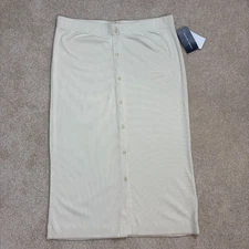 Melrose and Market Ribbed Knit Button Front Midi Skirt Ivory Size Large NEW