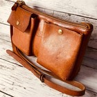IL BISONTE Vintage Leather Crossbody Bag Camel Brown Minimalist Authentic