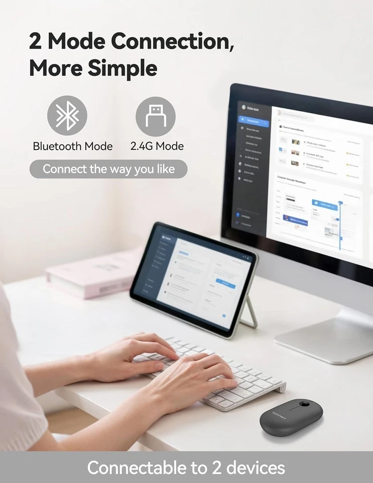 Tecknet Bluetooth 5.0 & 2.4G Wireless Mouse Silent Slim Portable Black - Image 4 of 4