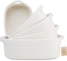 Naturalcozy 5-Piece Rectangle Storage Basket Set- Natural Cotton Rope Woven for
