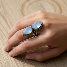 Milky Opal Gemstone 925 Sterling Silver Ring Handmade Jewelry Gift For Valentine