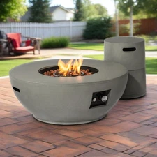 36" Round Propane Fire Pit Table 2-Pc - Steel w/Tank Holder Outdoor Patio Deck