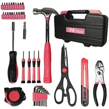 ANXTECH 39Pcs Hand Tool Set Pink General Household Tool Kit Portable Tool Case