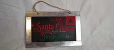 Santa Claus Christmas Hanging Metal Wall Plaque Sign, Traditional Matte Finish