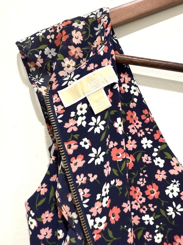 Michael Kors Floral Print Mini Garden Mix Ruffle Zip Tropical V-Neck Dress Small - Picture 14 of 16