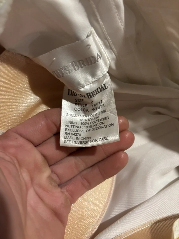Vestido de novia David's blanco sin tirantes línea A vestido de novia talla 2 poliéster Foto 2 de 2