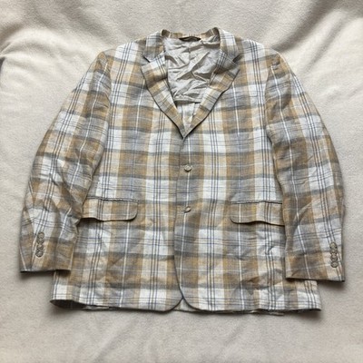 Robert Talbott Carmel 2112 Sport Coat 46 R Plaid Linen Blazer