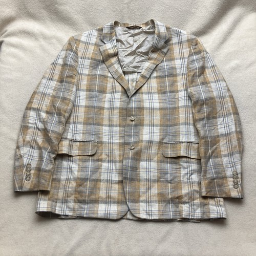 Robert Talbott Carmel 2112 Sport Coat 46 R Plaid Linen Blazer