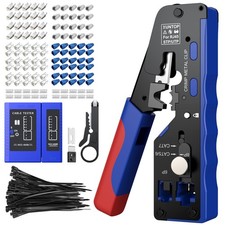 RJ45 Crimp Tool Kit Cat5e Cat6 Cat7 Pass Through Ethernet Cable Tester 50 PCS