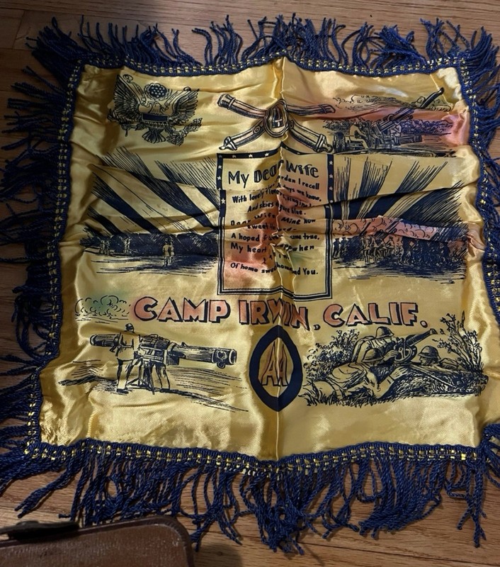 Sweetheart Silk Pillow Case WW2 Pillowcase Wife Camp Irwin California Army WWII 