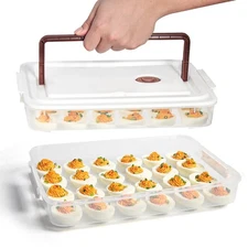 77L Egg Container Set 2 Pack, Plastic Deviled Egg Tray with Lid & Handle