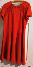 Vintage Olsenboye Red Lace Fit & Flare Knee Dress XL Round Neck Cap Sleeve Zip