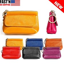 Women Genuine Leather Coin Wallet Small Zipper Change Purse Card Key Holder Gift