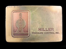 SJ03173 VINTAGE 1970s  HILLER PRESSURE CONTROL, INC.  SOLID BRASS BELT BUCKLE