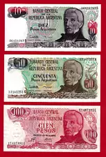 ARGENTINA 10, 50 &100 PESOS Gen. SAN MARTIN UNC NOTES - Diff. Prefixes & Serials