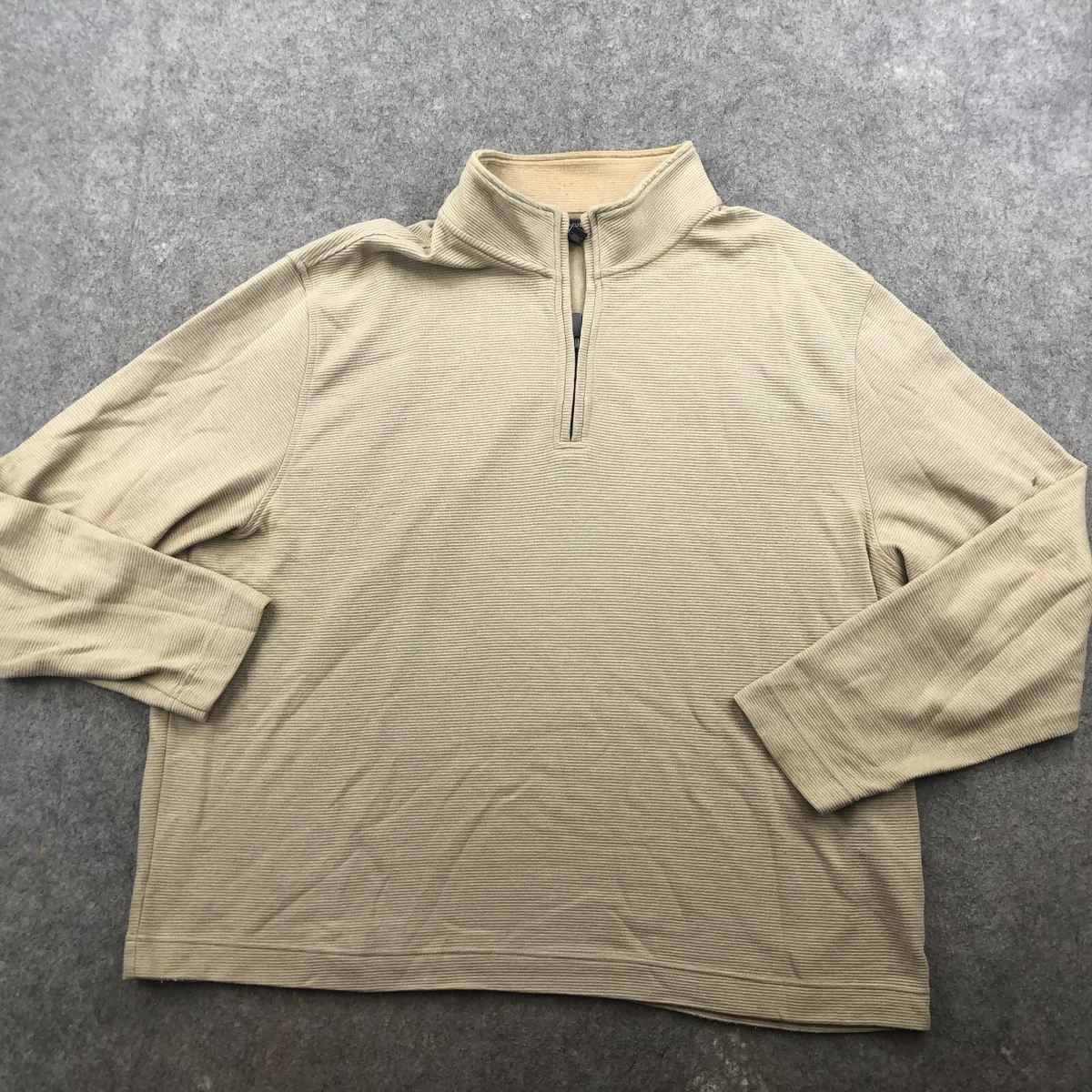 Van Heusen Sweater Mens 2XL Beige Khaki Half Zip Pullover Casual
