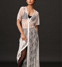 By Anthropologie Sheer Lace Buttondown Dress Nylon Short Sleeve V Neck New S