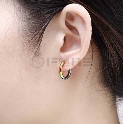 Stainless Steel Rainbow Cartilage Helix Hoop Ring Sleeper Stud Earrings 8-20MM - Picture 18 of 46