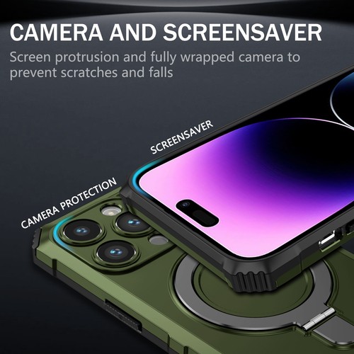 For iPhone 16 15 14 13 12 Pro Max Magnetic MagSafe Shockproof Ring Stand Case - 第 87/91 張圖片