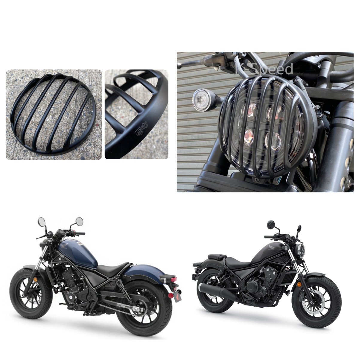Black Front Headlight Cover Grill ABS V2 Fits Honda Rebel 300