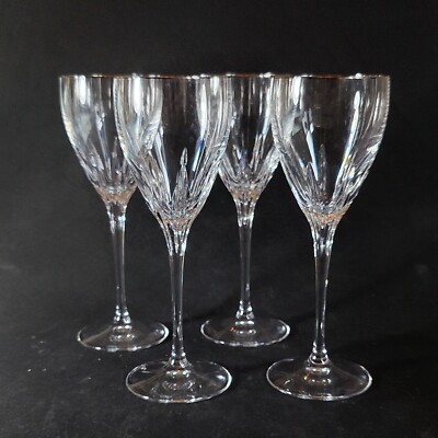 LENOX FIRELIGHT PLATINUM WINE GLASSES, Cut Lead Crystal, 7 7/8 '', 6 oz, USA, 4PC