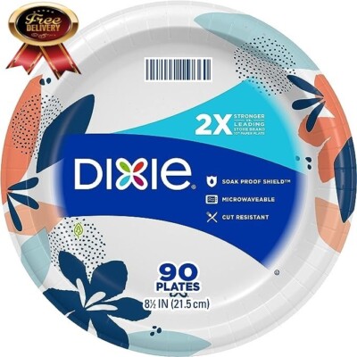 Dixie Medium Paper Plates, 8.5 Inch, 90 Count, 2X Stronger*, Microwave-Safe.