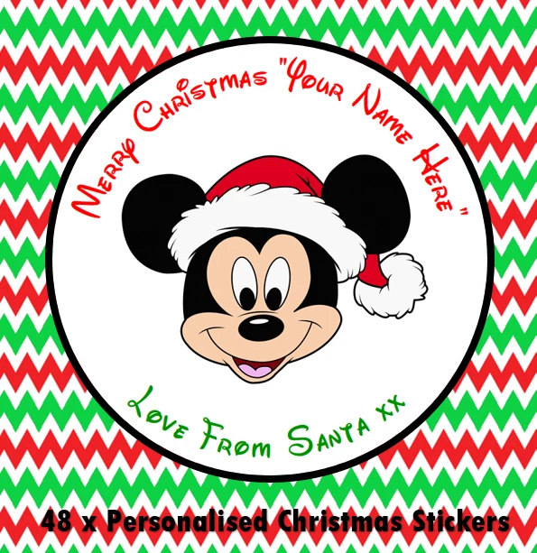 LABEL WARRIOR PERSONALISED DISNEY MICKEY MOUSE STICKERS LABELS CIRCLE CHRISTMAS TAGS PRESENTS