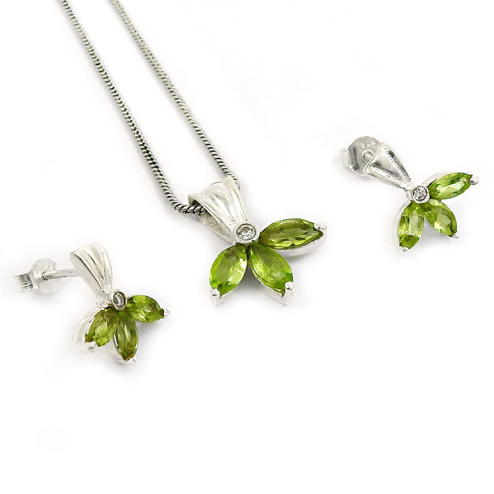 Pretty Jewelry Set 925 Sterling Silver Natural Peridot Gemstone Earrings Pendant - Image 3 of 4