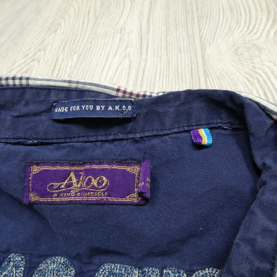 Camisa Akoo Para Hombres 4XL Roja Azul Abotonada Bordada Panel Trasero Manga Corta Y2K Foto 4 de 4