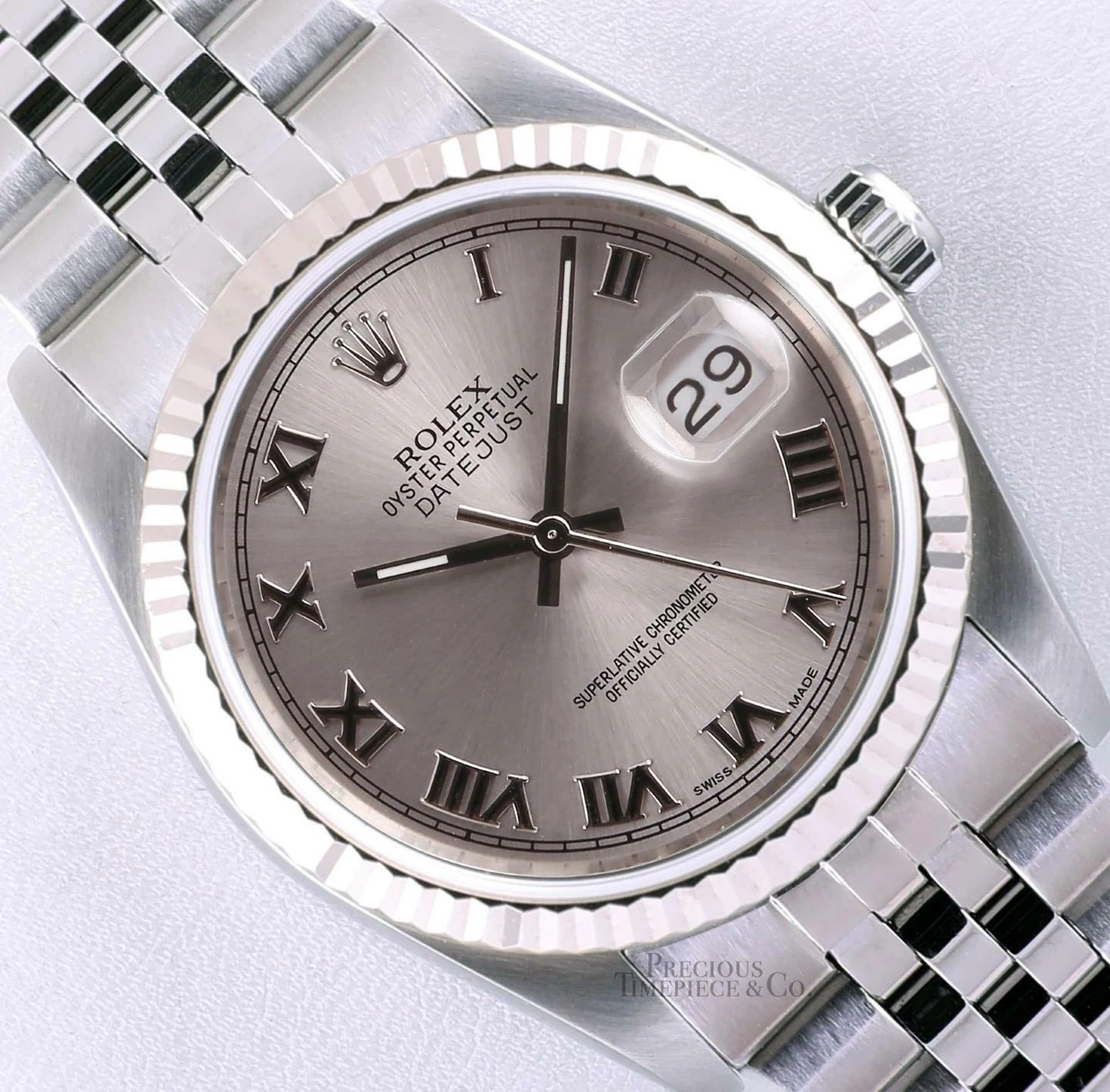 Rolex Lady Datejust 78274 Steel 31mm Watch 18k Fluted Bezel Silver