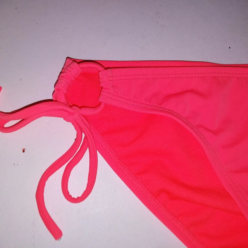 Parte inferior de biquíni LA Hearts pequena laranja neon gravata lateral sólida - Imagem 2 de 4