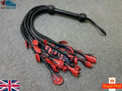 DJANGO-ENTERPRISES HANDGEMACHTE KATZE O NEUN SCHWÄNZE LEDER PEITSCHE ROTE ROSEN & ROTE BLÄTTER PEITSCHE BULLWHIP