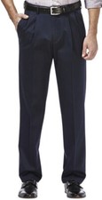 Haggar Men's Pants Black Khaki Navy 52,54 56 L30/32/34 Flat Pleated New