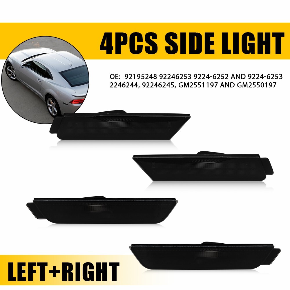 2010-2015 Chevy Camaro Smoked LED Bumper Side Marker Lights - 4pc Set