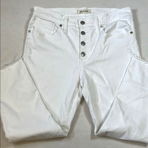 Madewell Jeans Women’s Size 29 Mid-Rise Skinny Button Fly Raw Edge White Denim
