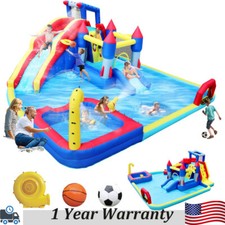 10 in 1 Inflatable Bounce House W/Blower Basketball Hoop Climbing Wall Dual Pool