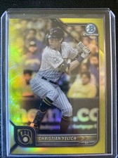 2022 Bowman Chrome Yellow Refractor #/75 Christian Yelich #31 Brewers