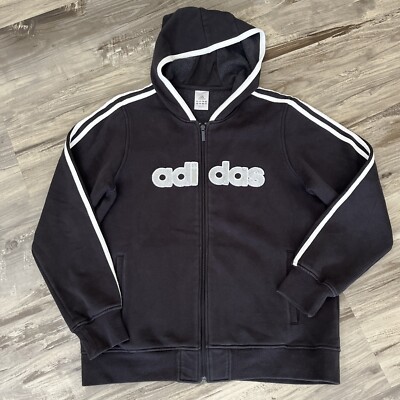 Adidas Hoodie Black Silver Spellout Stripe Women's Size Large