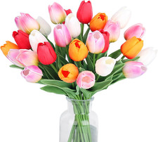 20Pcs 14" Tulips Artificial Flowers for Real Touch Fake Tulips Slik Faux Flowers