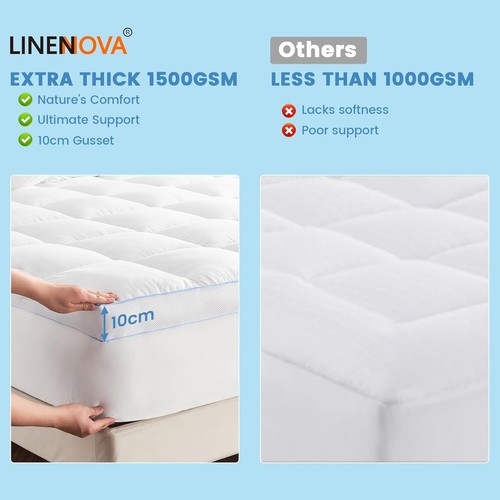 1500GSM Bamboo 10CM Thick Mattress Topper Extra Soft S/D/Queen/King Bed Size New - Picture 5 of 16