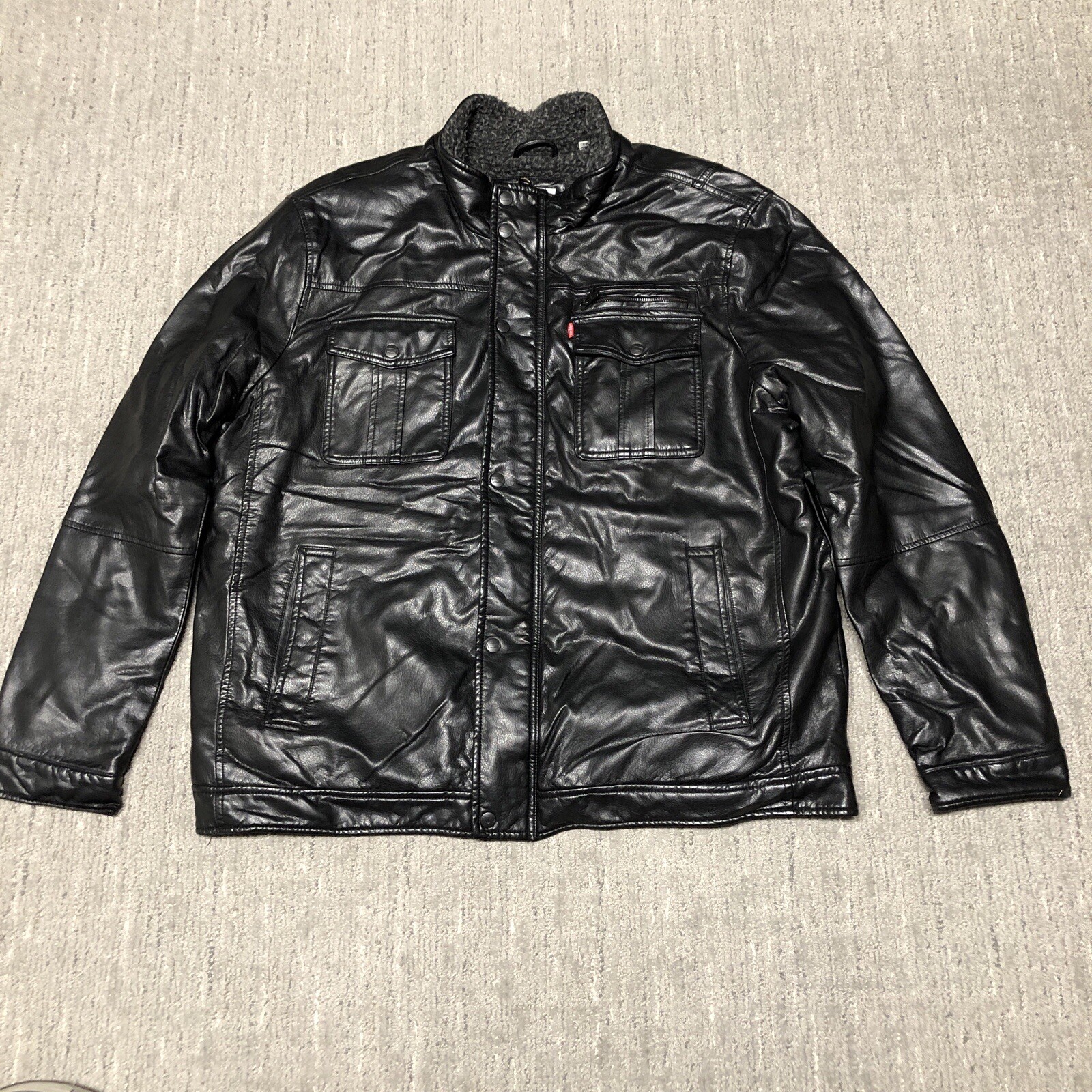 Levi’s Faux Leather Sherpa Lined Motorcycle Jacket Men’s Size 2XL Black Biker