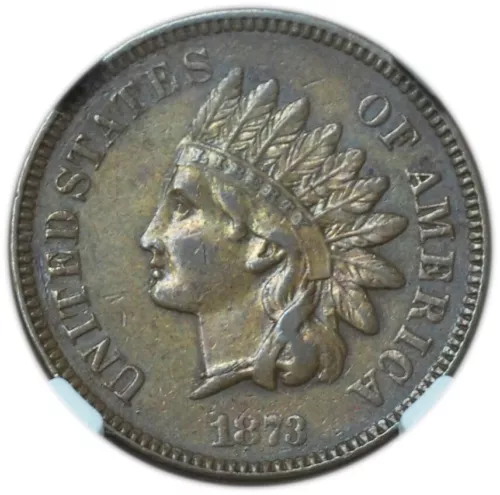 1873 Open 3 Indian Head Cent AU Details NGC - Exceptional Eye Appeal!